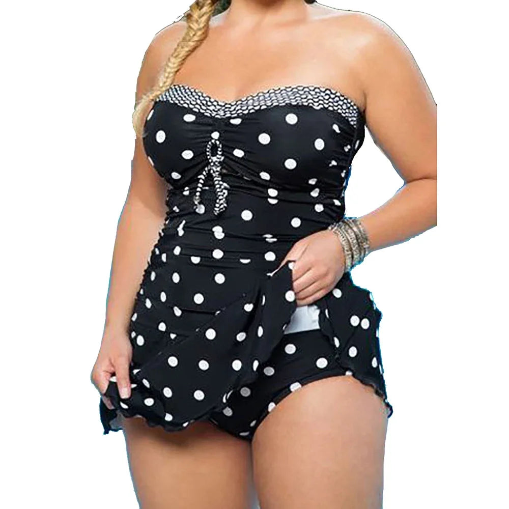 Plus Size Two Piece Swimsuit Swim Skirt Polka Dot Swimwear Women Vintage Swimdress Plus Size Bathing Suit Swimwear Beach Wear
