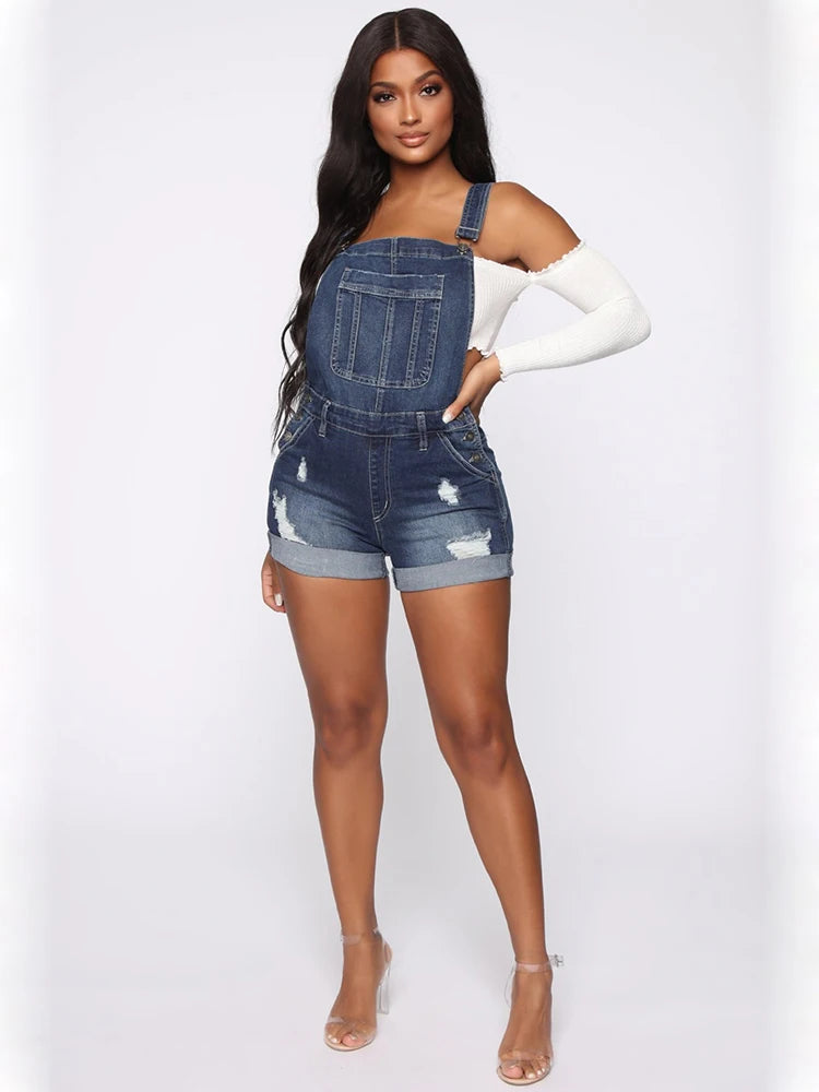 Women Shorts Overalls Ripped Jeans Lady Stretch Rompers by Chrissy'seye