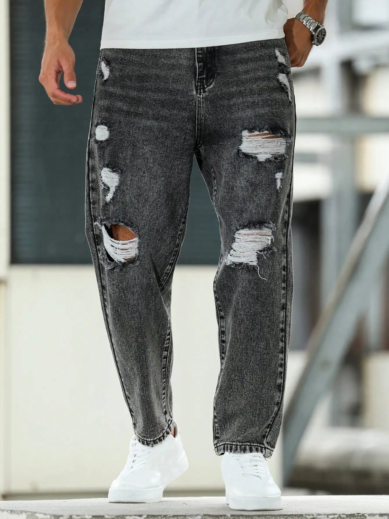 Men's Ripped Jeans for Dark Gray Street Style. Casual trend. by ChrissysEye