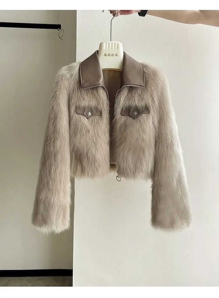 Chic Polo Collar Loose Fur Coat Women Clothing Winter Coat Faux Fox Fur Plush Short Jackets Women Tops - Chrissy's Eye