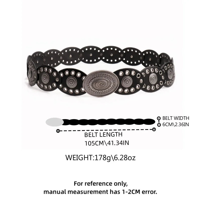 1pc Vintage Style Women'S Faux PU Belt with Oval Rivet Buckle Waistband Vintage Personalized Belts