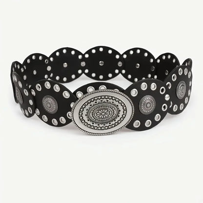 1pc Vintage Style Women'S Faux PU Belt with Oval Rivet Buckle Waistband Vintage Personalized Belts