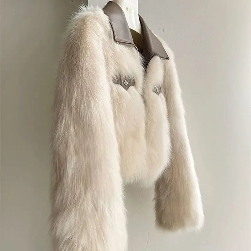 Chic Polo Collar Loose Fur Coat Women Clothing Winter Coat Faux Fox Fur Plush Short Jackets Women Tops - Chrissy's Eye