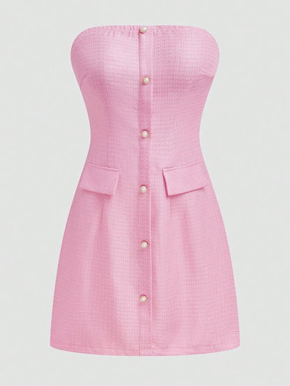 Plus Size Women's 2025 Spring Summer New Sweetheart Tunic Dress Pure Colour Pocket mini Short Dresses