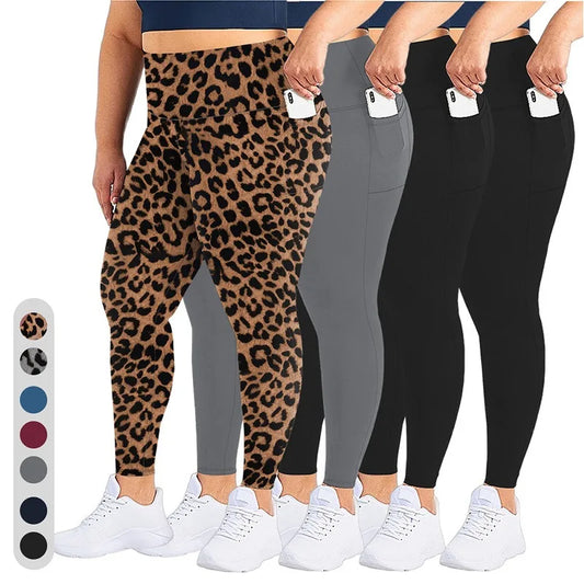Women's High-Waisted Yoga Pants Plus Size Butt-Lifting Workout Leggings with Pockets Elastic Activewear for Gym & Running