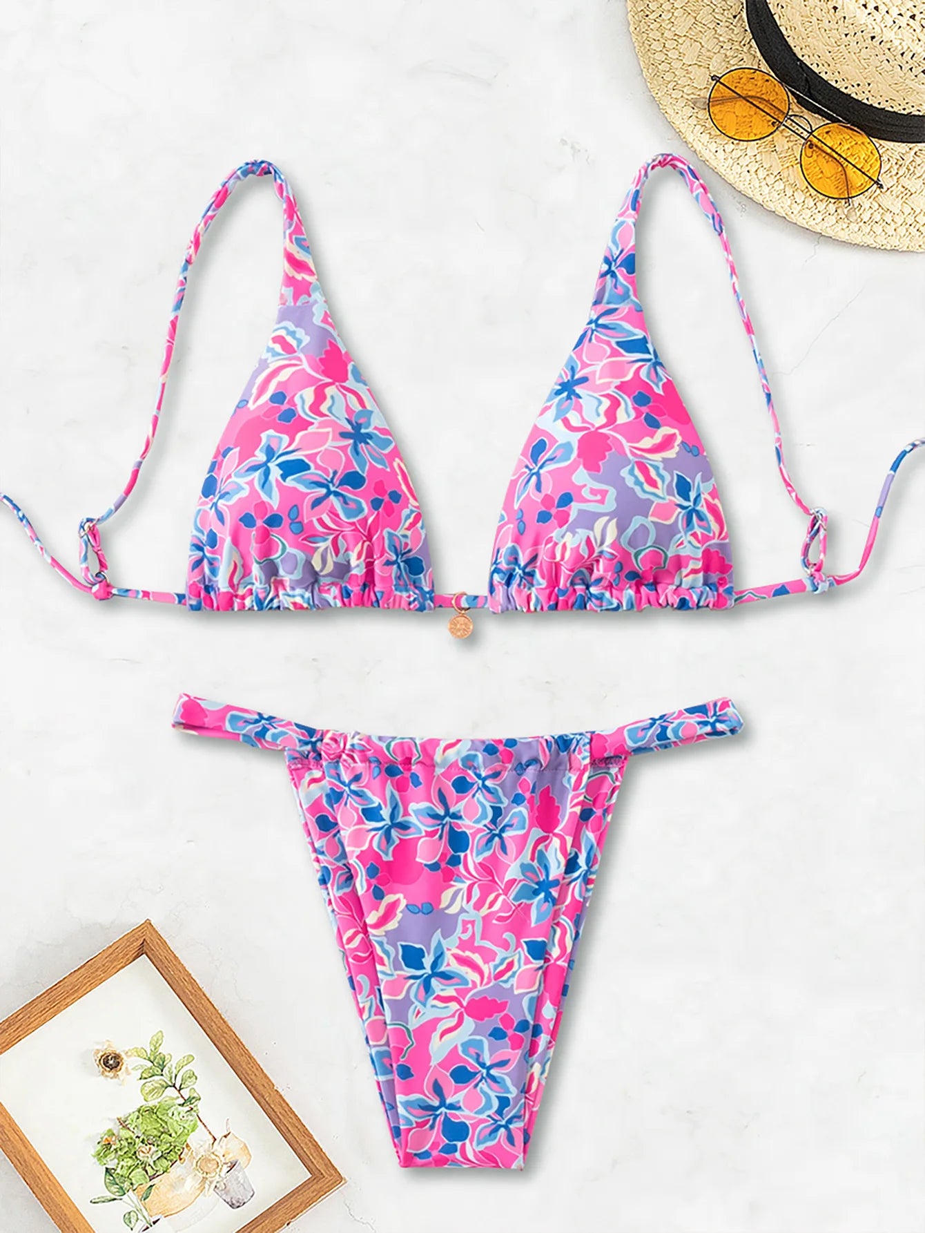 "2026 New Triangle Bikini Set - Floral Print Push Up Swimsuit & Brazilian Bottoms"