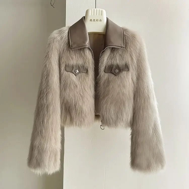 Chic Polo Collar Loose Fur Coat Women Clothing Winter Coat Faux Fox Fur Plush Short Jackets Women Tops - Chrissy's Eye