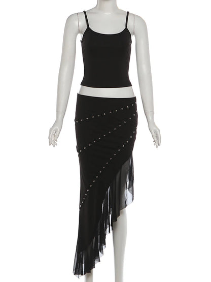 Women's 2 Piece Sleeveless Camisole+Rivet Mesh Skirt by Chrissy'seye