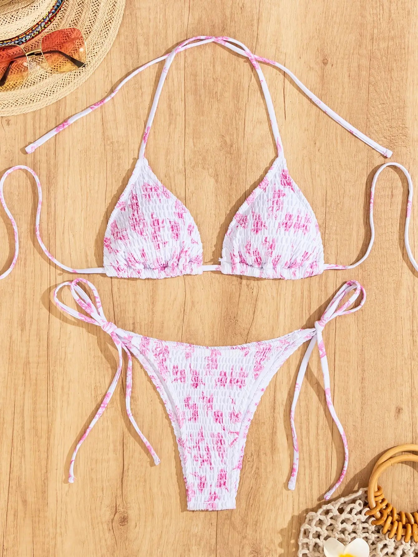 "2026 New Triangle Bikini Set - Floral Print Push Up Swimsuit & Brazilian Bottoms"
