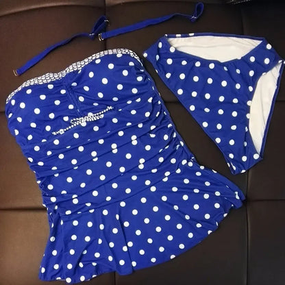 Plus Size Two Piece Swimsuit Swim Skirt Polka Dot Swimwear Women Vintage Swimdress Plus Size Bathing Suit Swimwear Beach Wear