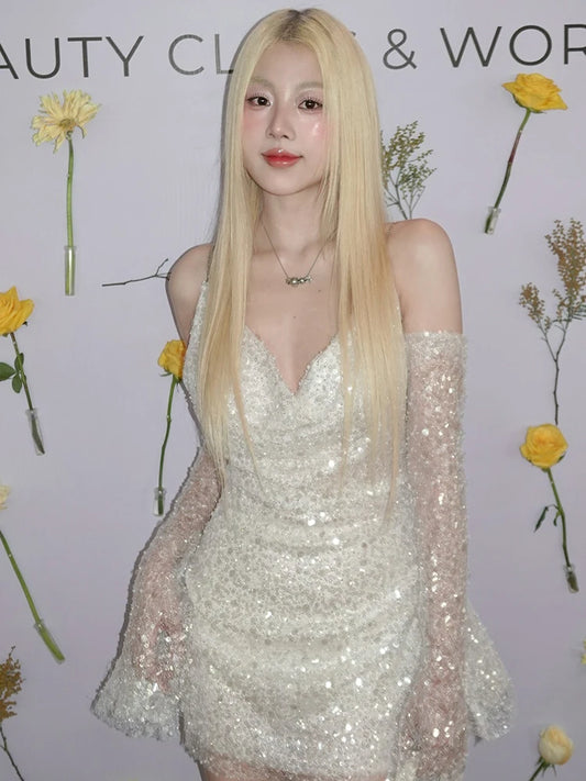 Women's Sequin Ribbon Sexy sleeveless dress