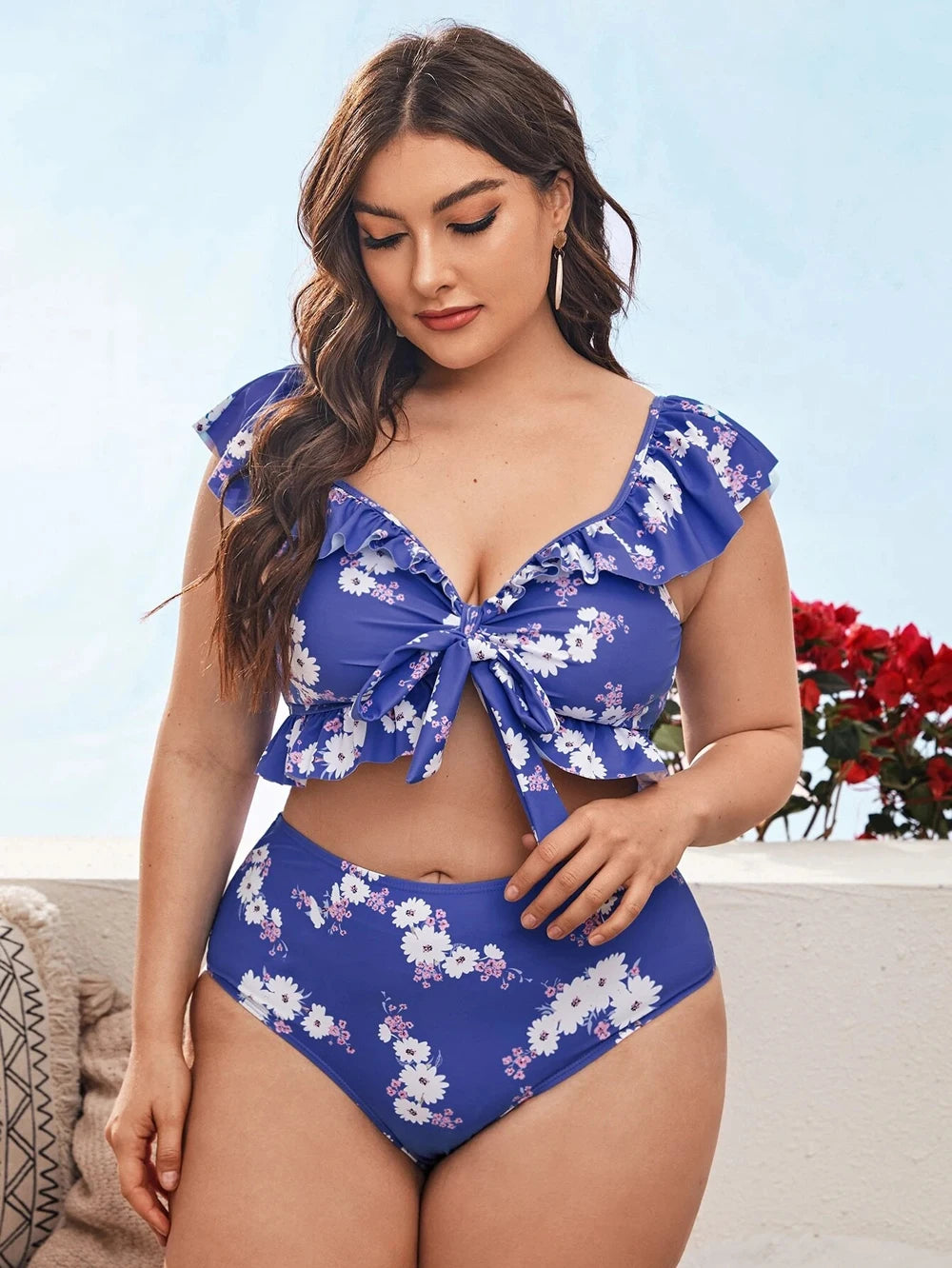 2022 Women Bikinis Set Swimwear Plus Size High Waist Floral Swimsuit Larges Big  Plussize Swimming Suits Bathing Beachwear New