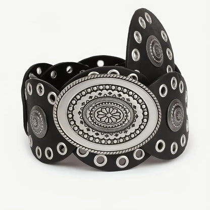 1pc Vintage Style Women'S Faux PU Belt with Oval Rivet Buckle Waistband Vintage Personalized Belts