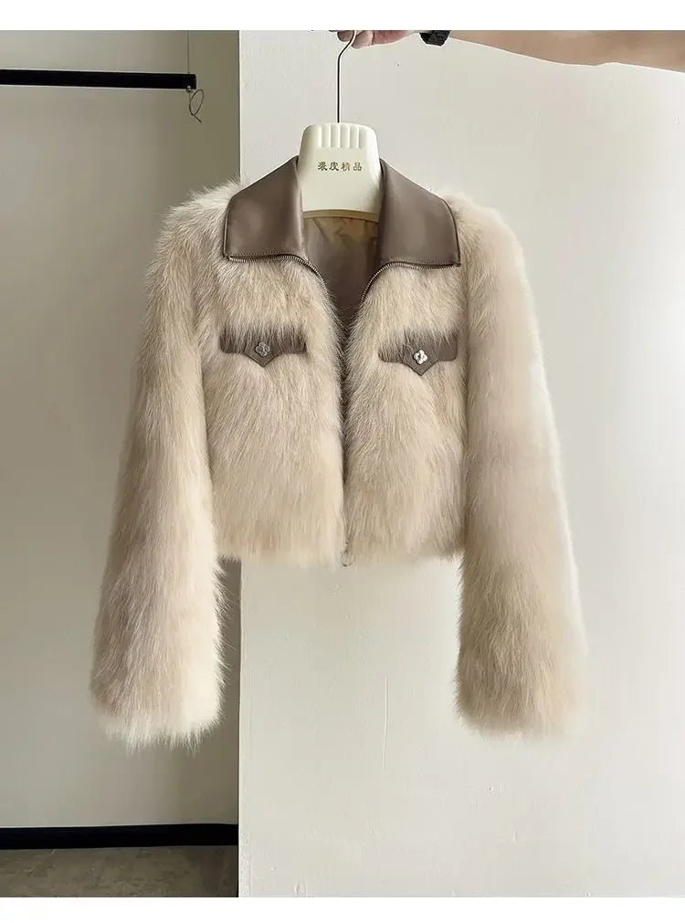 Chic Polo Collar Loose Fur Coat Women Clothing Winter Coat Faux Fox Fur Plush Short Jackets Women Tops - Chrissy's Eye