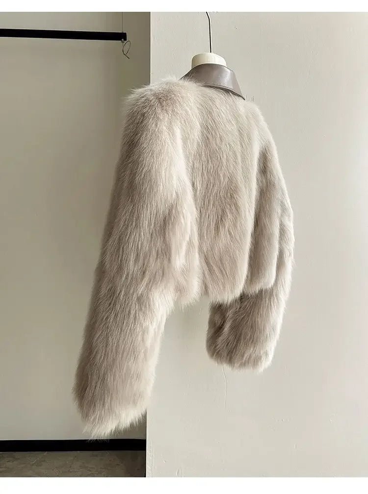 Chic Polo Collar Loose Fur Coat Women Clothing Winter Coat Faux Fox Fur Plush Short Jackets Women Tops - Chrissy's Eye