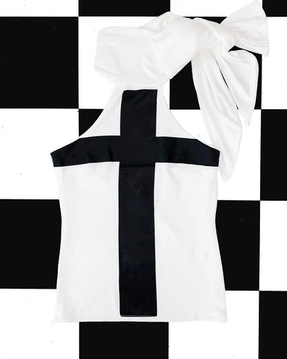 New cross printing slim slim short suspender spice girl wearing one cup bottoming coat