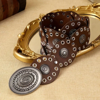 1pc Vintage Style Women'S Faux PU Belt with Oval Rivet Buckle Waistband Vintage Personalized Belts