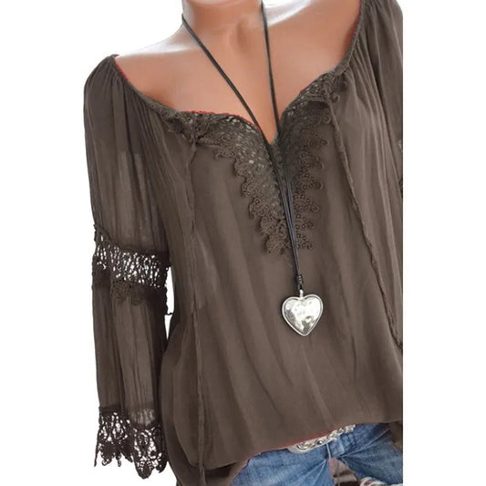 Women's Lace Stitching Poly Fabric blouse