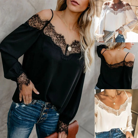 Women's chiffon lace trim loose fitting blouse