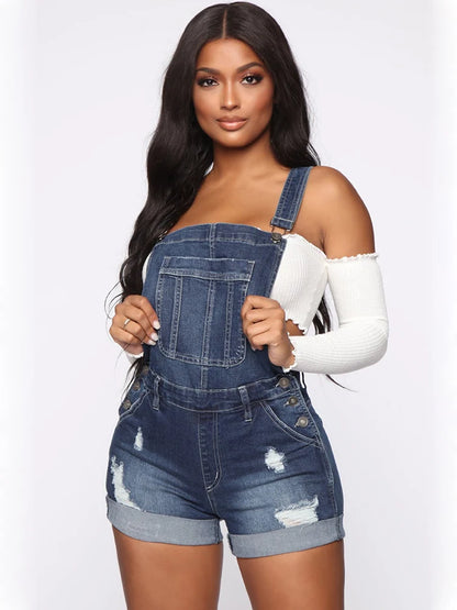 Women Shorts Overalls Ripped Jeans Lady Stretch Rompers by Chrissy'seye