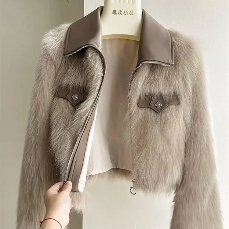 Chic Polo Collar Loose Fur Coat Women Clothing Winter Coat Faux Fox Fur Plush Short Jackets Women Tops - Chrissy's Eye