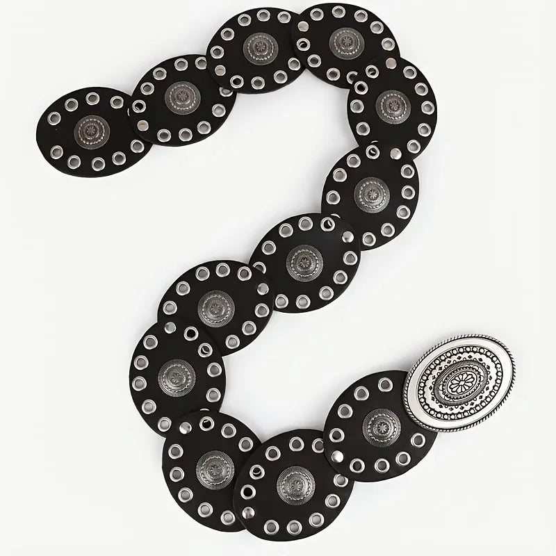 1pc Vintage Style Women'S Faux PU Belt with Oval Rivet Buckle Waistband Vintage Personalized Belts