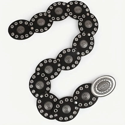 1pc Vintage Style Women'S Faux PU Belt with Oval Rivet Buckle Waistband Vintage Personalized Belts
