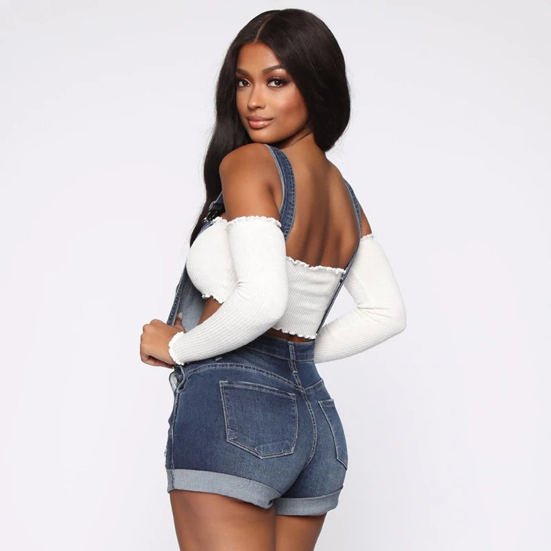 Women Shorts Overalls Ripped Jeans Lady Stretch Rompers by Chrissy'seye