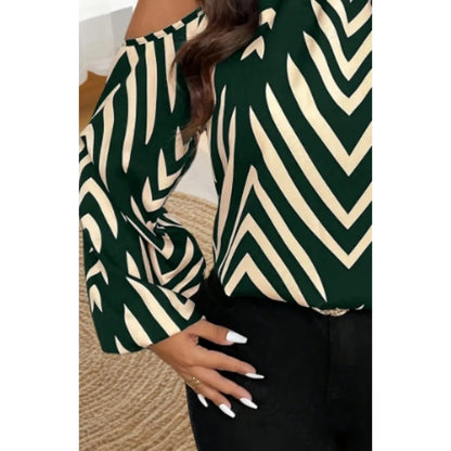 Plus Size Women’s Fashion Striped Printed Off Shoulder Fashionable Shirt