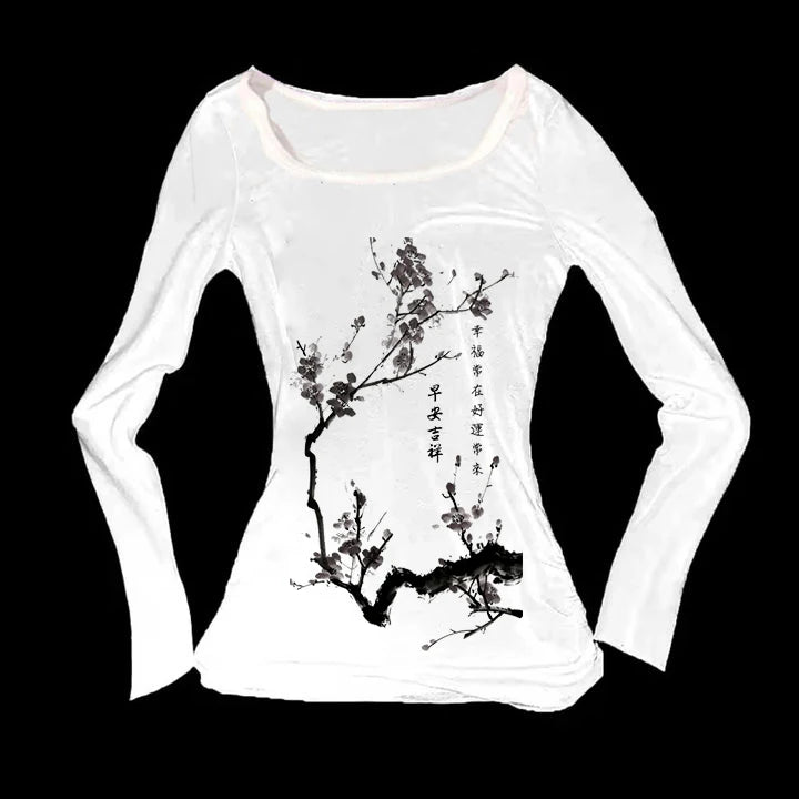 Autumn and winter new women's base shirt simple daily versatile Chinese style elements simple base shirt