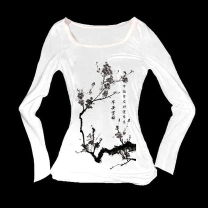 Autumn and winter new women's base shirt simple daily versatile Chinese style elements simple base shirt
