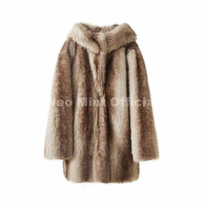 Women's Faux Fur hooded Coat Slavic Style Long Overcoat by ChrissysEye