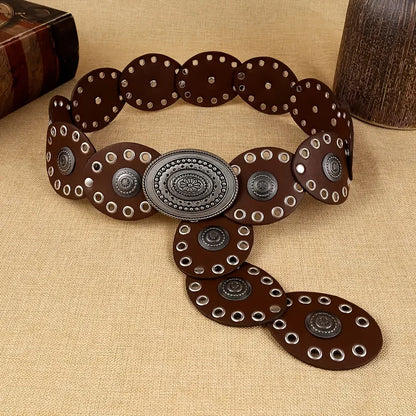 1pc Vintage Style Women'S Faux PU Belt with Oval Rivet Buckle Waistband Vintage Personalized Belts