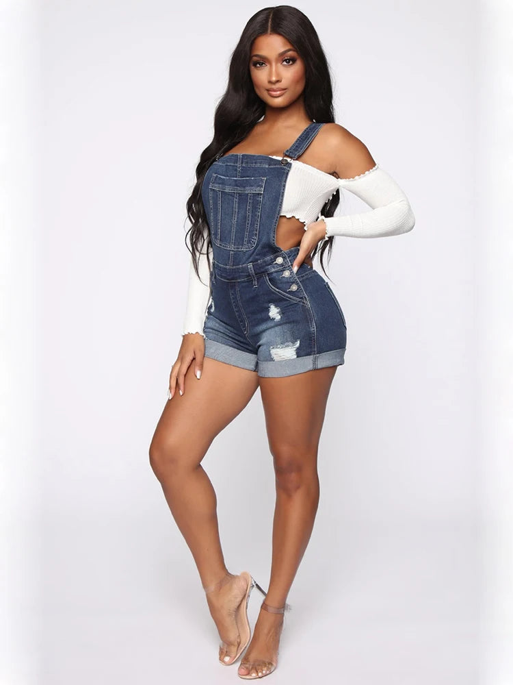 Women Shorts Overalls Ripped Jeans Lady Stretch Rompers by Chrissy'seye