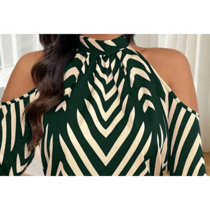 Plus Size Women’s Fashion Striped Printed Off Shoulder Fashionable Shirt