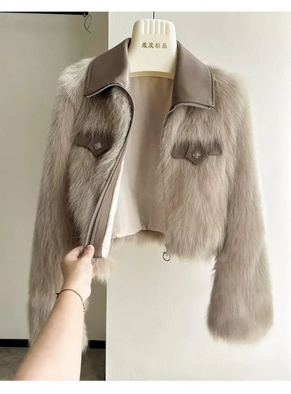 Chic Polo Collar Loose Fur Coat Women Clothing Winter Coat Faux Fox Fur Plush Short Jackets Women Tops - Chrissy's Eye