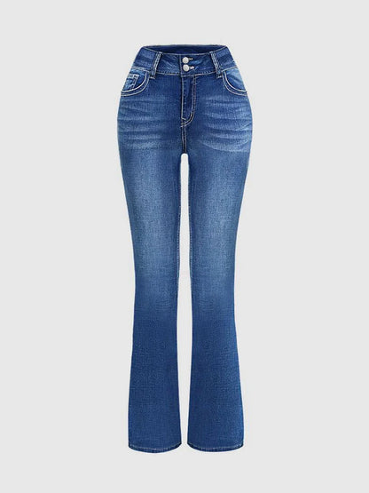 plus Size High Waist Bell Bottom Jeans Women's Western Cowboy Style Embroidered Horse Hoof Slimming Curve-Fit Jeans - Chrissy's Eye