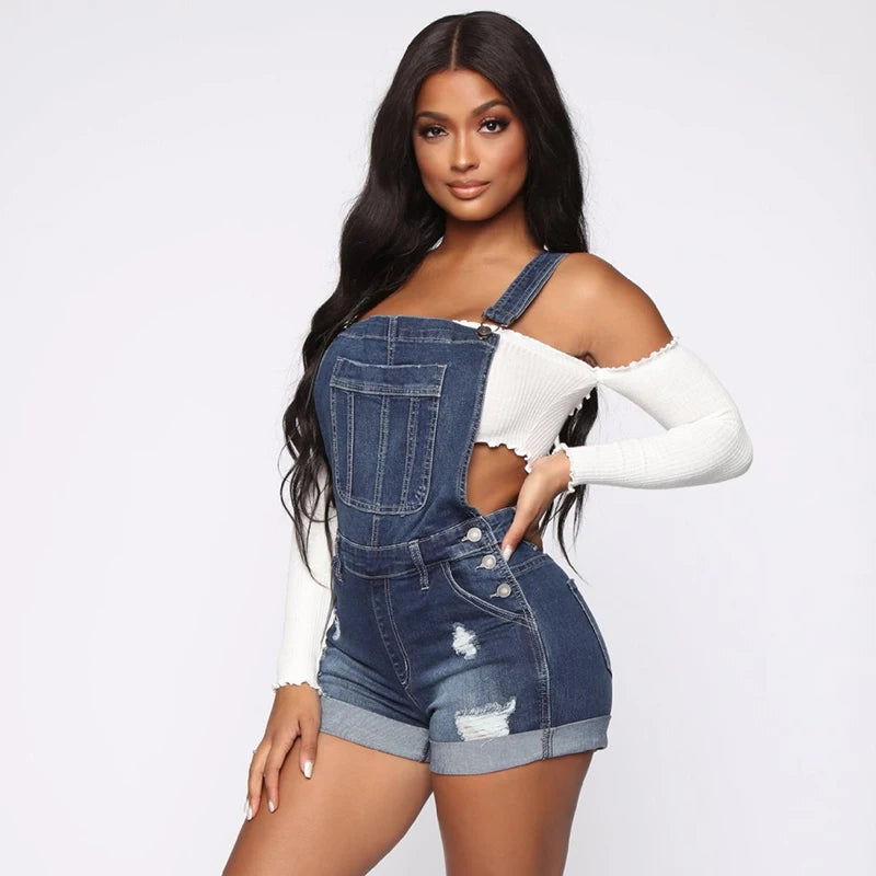 Women Shorts Overalls Ripped Jeans Lady Stretch Rompers by Chrissy'seye