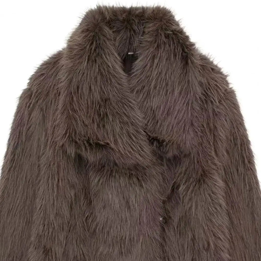 Women's Clothing Faux Fox Coat Short Faux Fur Large Collar Loose Fashion Large Size Autumn Winter New Fluffy Jacket Warm Tops