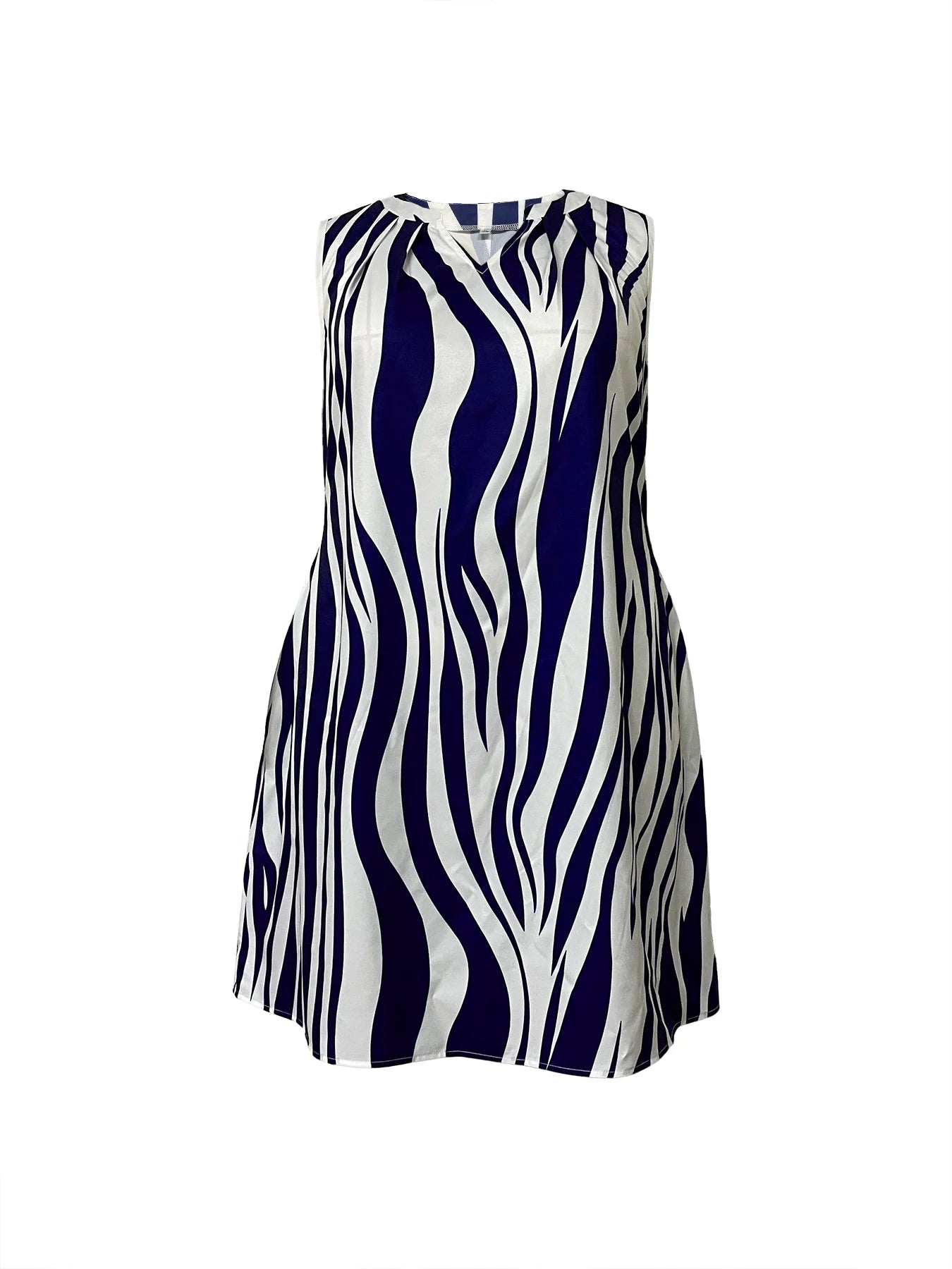 European and American Spring and Summer New Style Vest Dress Plus Size Women's Clothing Striped Print Elegant V-Neck Sleeveless Temperament Commuter Dress