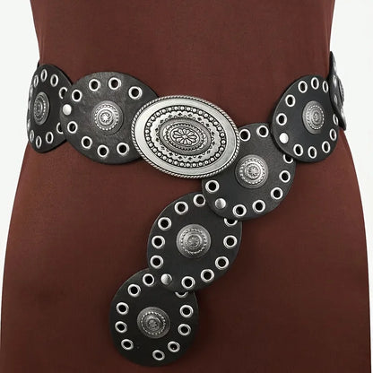 1pc Vintage Style Women'S Faux PU Belt with Oval Rivet Buckle Waistband Vintage Personalized Belts