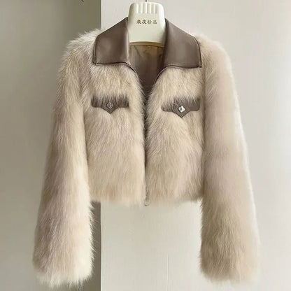 Chic Polo Collar Loose Fur Coat Women Clothing Winter Coat Faux Fox Fur Plush Short Jackets Women Tops - Chrissy's Eye