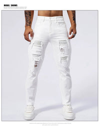Hip-hop High Street Skinny Jeans 98% Cotton White for Men Stretch Slim Fit Small Feet Fashionable Casual Denim Trousers Male by ChrissysEye