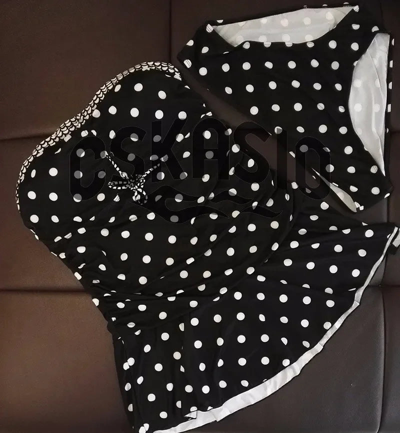 Plus Size Two Piece Swimsuit Swim Skirt Polka Dot Swimwear Women Vintage Swimdress Plus Size Bathing Suit Swimwear Beach Wear