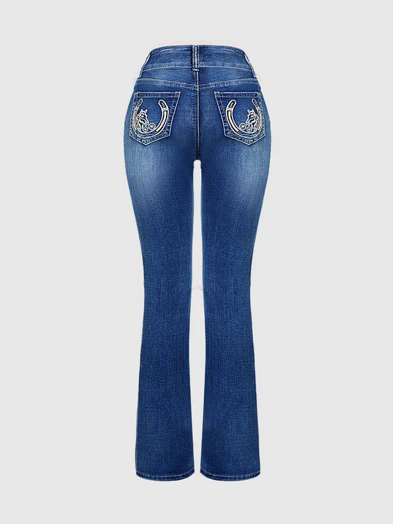 plus Size High Waist Bell Bottom Jeans Women's Western Cowboy Style Embroidered Horse Hoof Slimming Curve-Fit Jeans - Chrissy's Eye