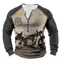 Men's Vintage Button T-shirt Route 66 Graphic T-shirt Long Sleeve V-neck T-shirt 3D Printed Oversized Men's Clothing Tops by Chrissy's Eye (mens-vintage-button-t-shirt-route-66-graphic-t-shirt-long-sleeve-v-neck-t-shirt-3d-printed-oversized-mens-clothing-tops)