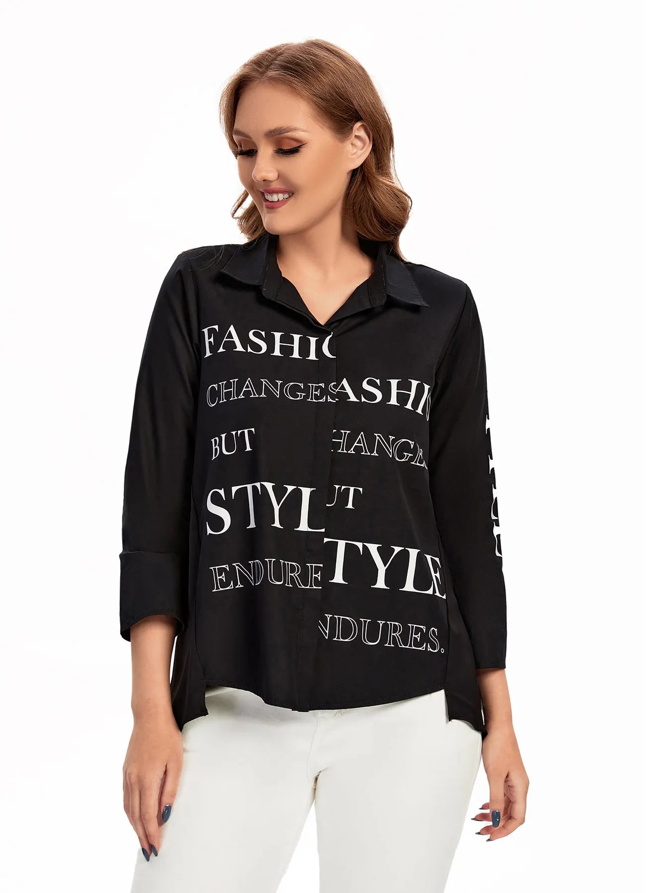 Women Plus Size Woven Spring And Summer Fashionable Shirt
