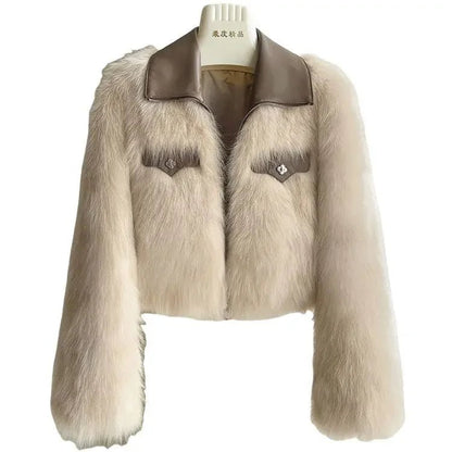 Chic Polo Collar Loose Fur Coat Women Clothing Winter Coat Faux Fox Fur Plush Short Jackets Women Tops - Chrissy's Eye