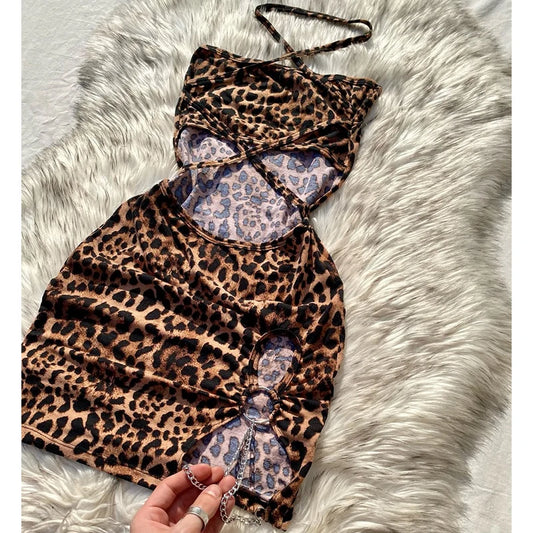 Fashionable Women's Sexy Leopard Print Mini Dress