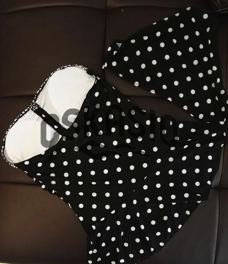 Plus Size Two Piece Swimsuit Swim Skirt Polka Dot Swimwear Women Vintage Swimdress Plus Size Bathing Suit Swimwear Beach Wear